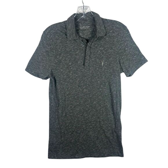 AllSaints Men’s Meter Tonic Polo Shirt Grey Soft Ramskull Classic preppy size XS - Picture 1 of 6